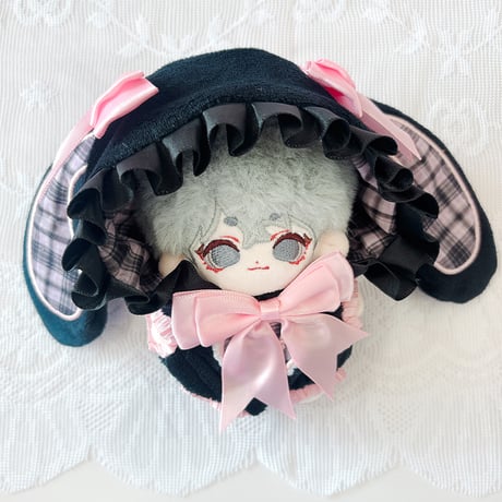 ぬい服　ぬいぐるみ用チェック柄うさ耳着ぐるみ【10~15cm用】【推し活グッズ】