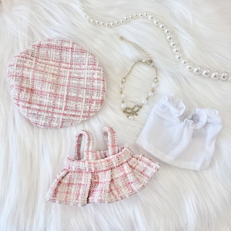 【ぬい服】 ツイードぬい服【10~15cm用】 ワンピース・シャツ・ベレー帽・ネックレス 4点セット【推し活グッズ】