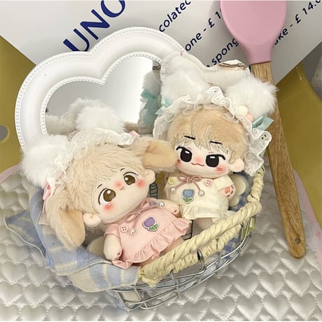 【ぬい服】ぬいぐるみ用羽付きワンピース&ふわふわうさ耳ヘッドバンドセット(10cm用)【推し活グッズ】