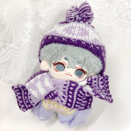【ぬい服】ノルディック柄ニット帽&マフラーセット　10cmぬいぐるみ用