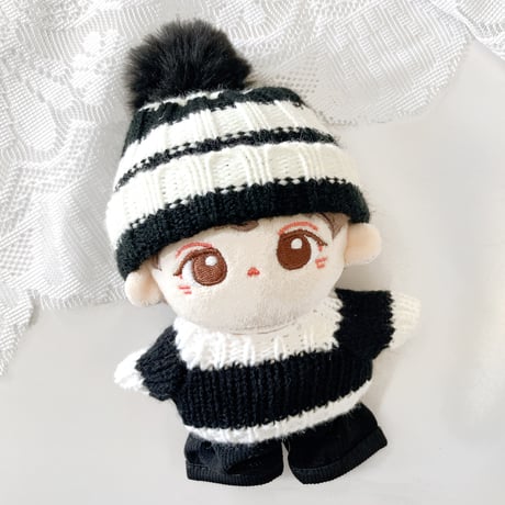 【ぬい服】ボーダーニット帽&セーター&パンツセット　10cmぬいぐるみ用