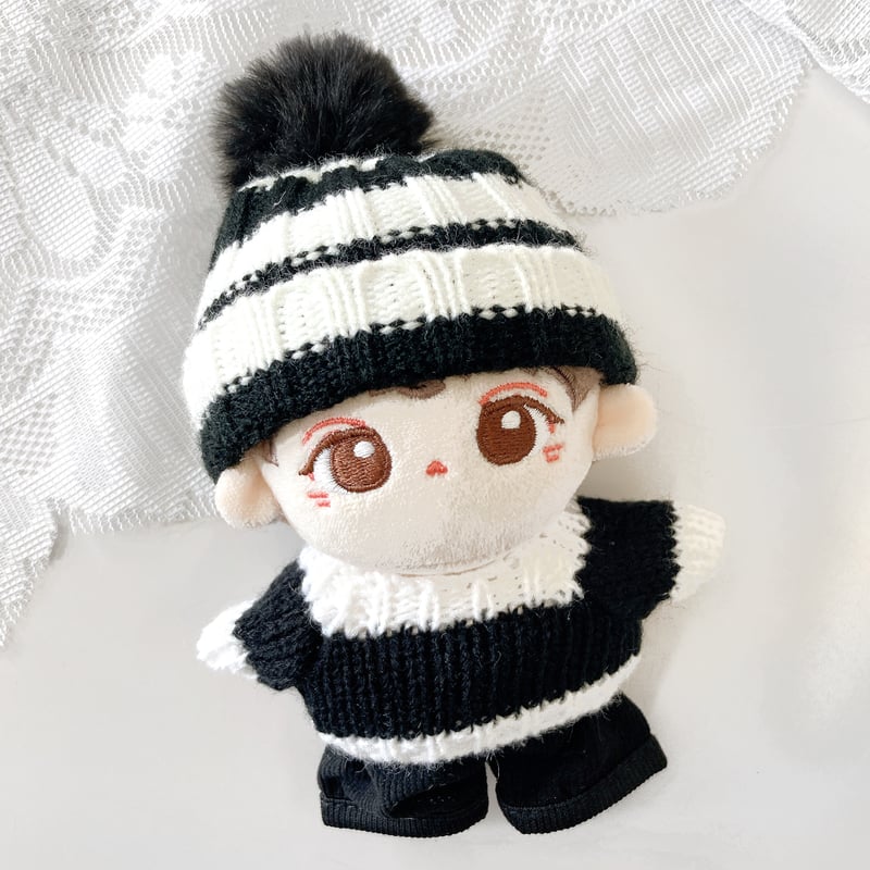 ぬい服】ボーダーニット帽&セーター&パンツセット 10cmぬいぐるみ用