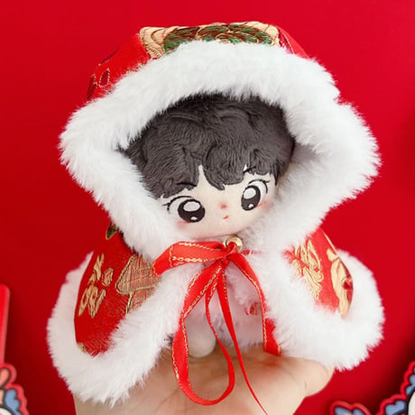 【ぬい服】フード付きチャイナ柄ケープ 10cm~15cmぬいぐるみ用【推し活グッズ】