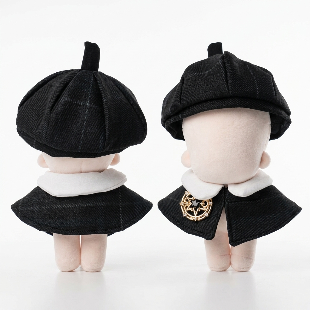 ぬい服　ベレー帽・ニット帽・セーター ぬい服】 チェック型ベレー帽&ポンチョセット 10cm用 | G.triGer