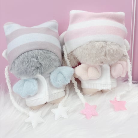 ぬい服　猫耳ニット帽&羽付きスウェットセット　10cm用【推し活グッズ】