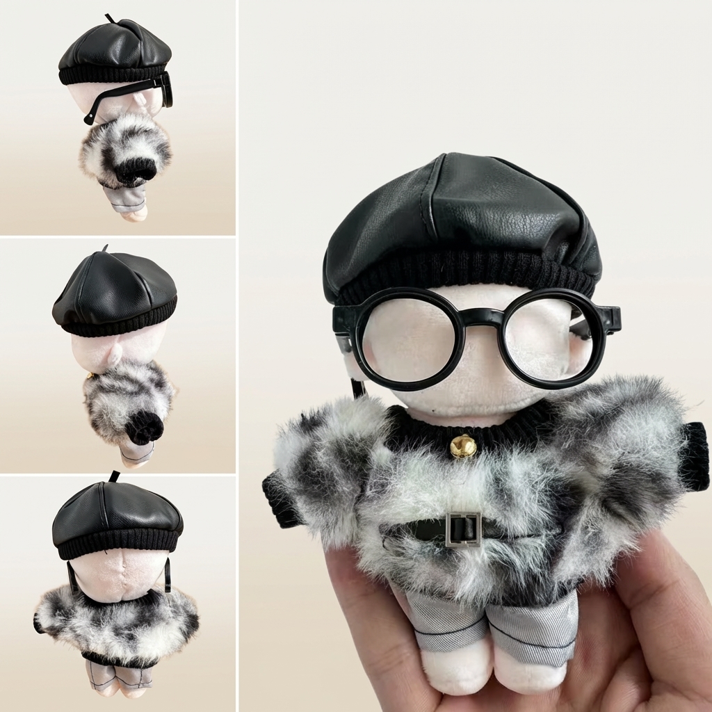 ぬい服】 10cmぬい服 豹柄 ファー 4点セット（ベレー帽・メガネ