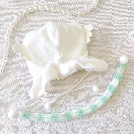 【ぬい服】ぬいぐるみ用羽付き猫耳ニット帽&マフラーセット　10cm用【推し活グッズ】