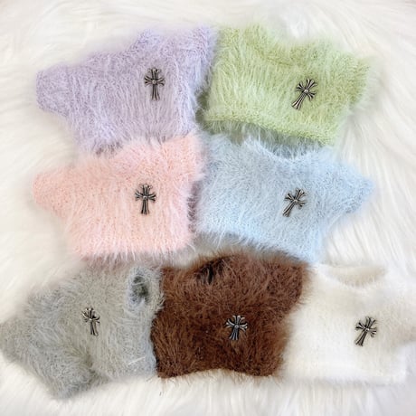 【ぬい服】ぬいぐるみ用 十字架付きファーニット（10〜15cm用）