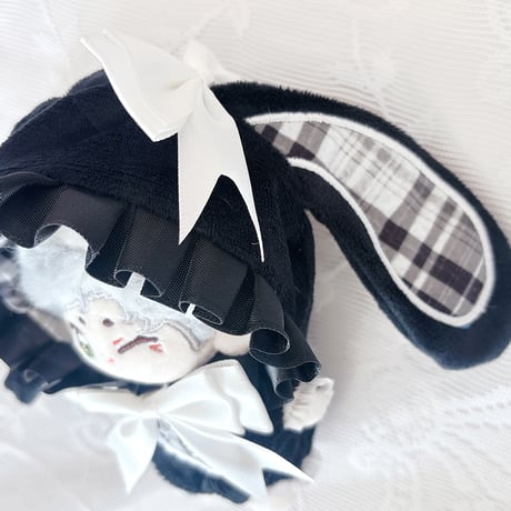 ぬい服　ぬいぐるみ用チェック柄うさ耳着ぐるみ【10~15cm用】【推し活グッズ】