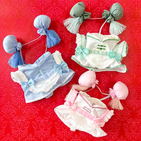 【ぬい服】 ぬいぐるみ用チャイナエプロン&ヘッドドレスセット 10cm~15 用【推し活グッズ】