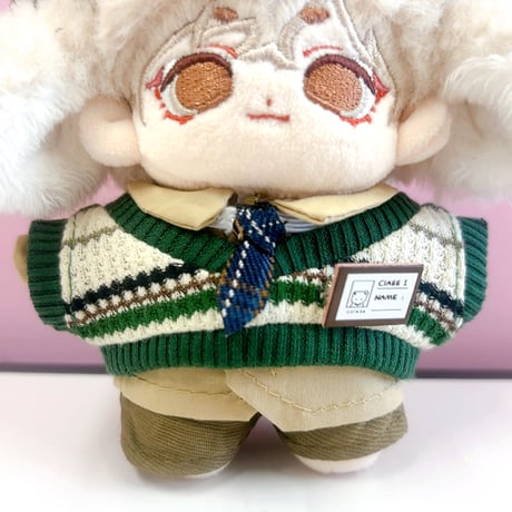 【ぬい服】シャツ&パンツ&ベスト&ネクタイ&名札セット  10cm用