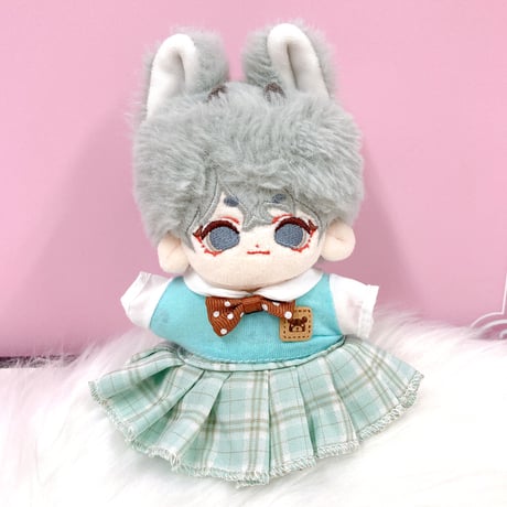 【ぬい服】シャツ&チェックスカートセット　10cm用