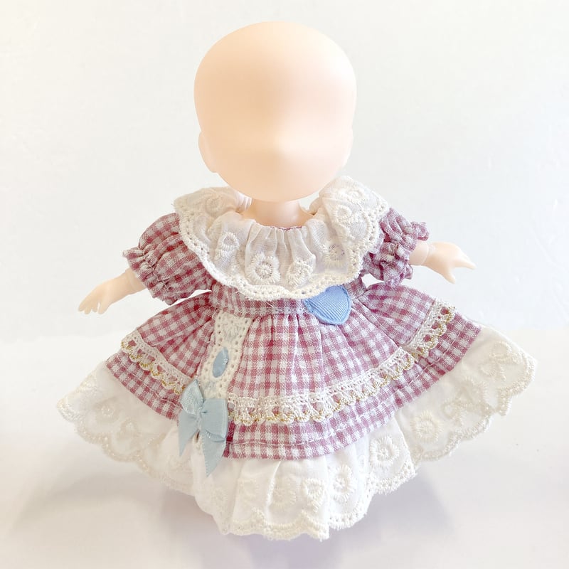 ぬい服】ギンガムチェックフリルワンピース 細身のぬいぐるみ・ドール