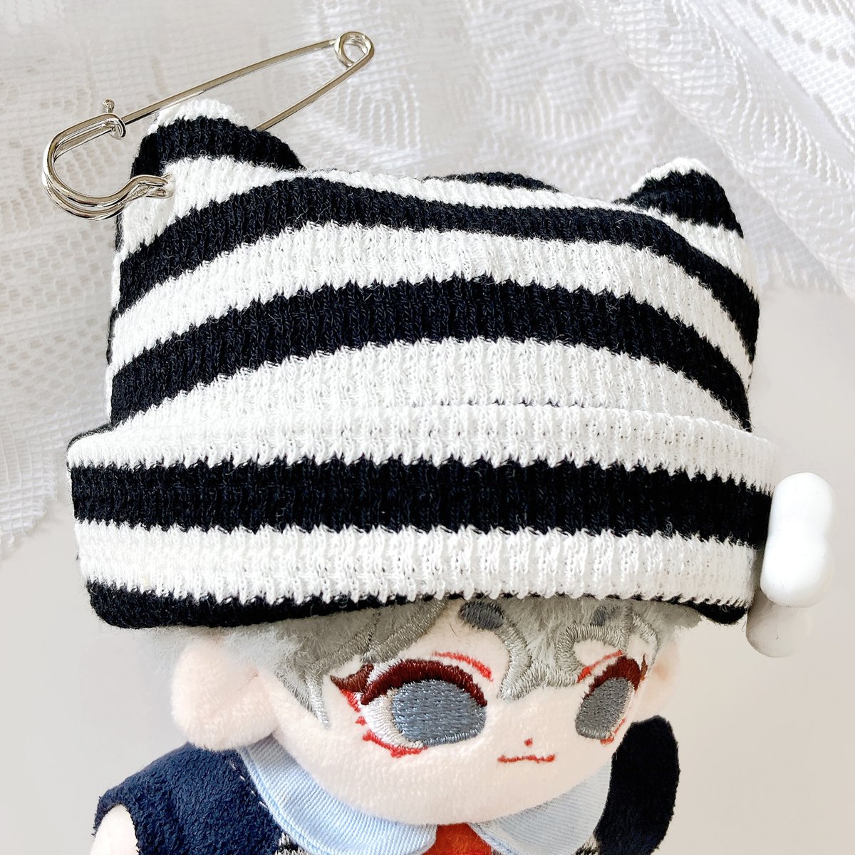 ぬい服】ボーダー猫耳ニット帽&トップスセット 10cmぬいぐるみ用 | G