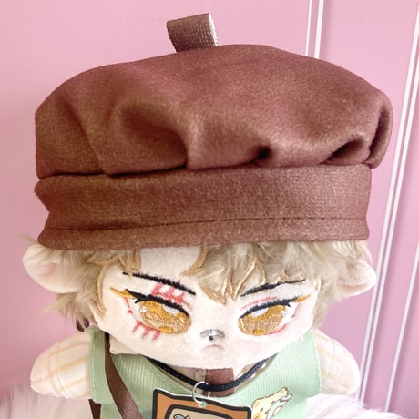 【ぬい服】ベレー帽&シャツ&ベスト&パンツ&ネクタイ&靴&猫型プレート&バッグセット　20cm用