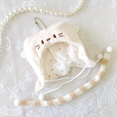 【ぬい服】ぬいぐるみ用羽付き猫耳ニット帽&マフラーセット　10cm用【推し活グッズ】