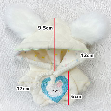 【ぬい服】ぬいぐるみ用うさ耳パーカー(15cm用)