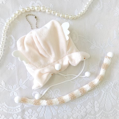 【ぬい服】ぬいぐるみ用羽付き猫耳ニット帽&マフラーセット　10cm用【推し活グッズ】