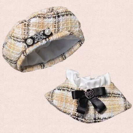 ぬい服　ツイード  ベレー帽&ケープ 15cm用【推し活グッズ】