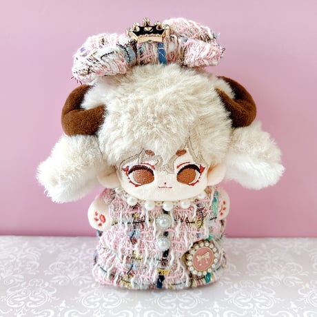 ぬい服　ツイードぬい服【ワンピース・リボン2点セット】10~15cm用【推し活グッズ】