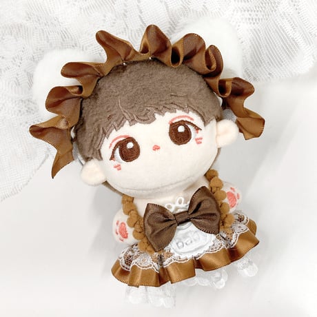 【ぬい服】ふわふわ耳付きヘッドドレス&フリルドレスセット　10cmぬいぐるみ用