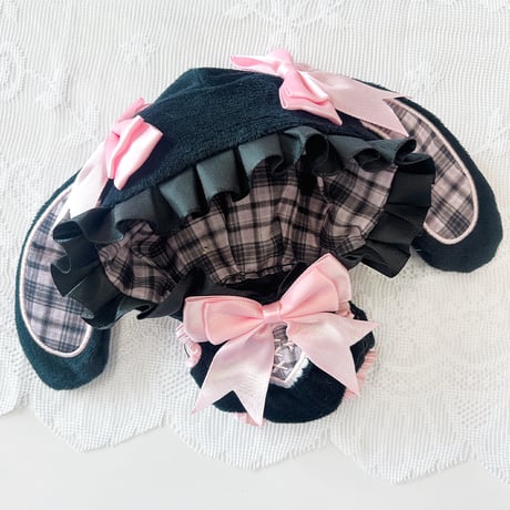 ぬい服　ぬいぐるみ用チェック柄うさ耳着ぐるみ【10~15cm用】【推し活グッズ】
