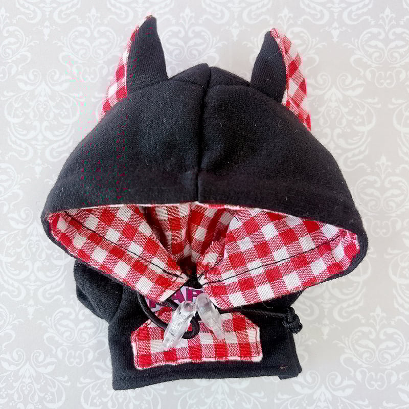 ぬい服 ぬいぐるみ用ギンガムチェック猫耳パーカー【10cm用 ぬい服 ぬいぐるみ用ギンガムチェック猫耳パーカー【10cm用