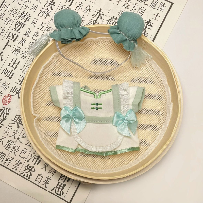 ぬい服】 ぬいぐるみ用チャイナエプロン&ヘッドドレスセット 10cm~15