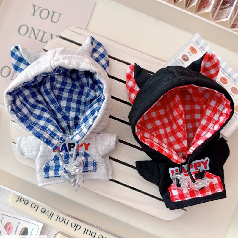 ぬい服 ぬいぐるみ用ギンガムチェック猫耳パーカー【10cm用】【推し活