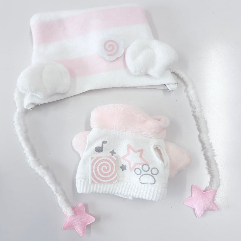 ぬい服 猫耳ニット帽&羽付きスウェットセット 10cm用【推し活
