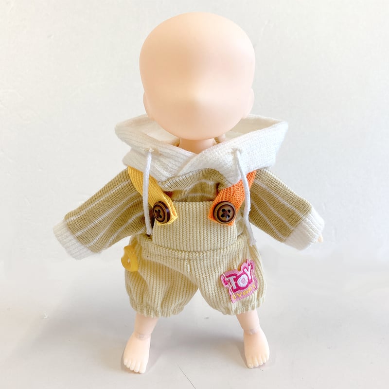 ぬい服】ワッペン付きカラフルオーバーオール 細身のぬいぐるみ