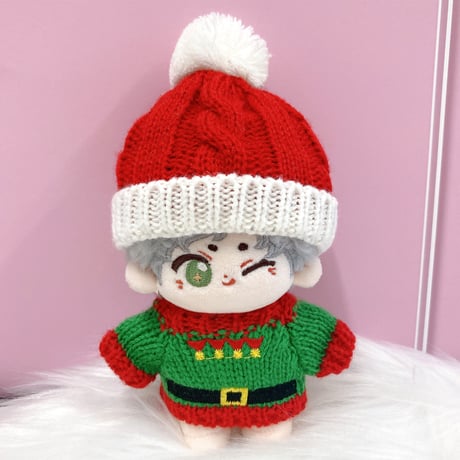 【ぬい服】クリスマスセーター&ニット帽セット　10cm用