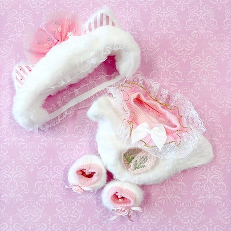 【ぬい服】ぬいぐるみ用ふわふわ猫着ぐるみ 【ヘッドバンド・服・靴セット】【推し活グッズ】20cm用