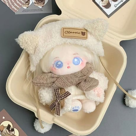 【ぬい服】猫耳ヘッドドレス&マフラー&トップス&アウターセット　10cmぬいぐるみ用