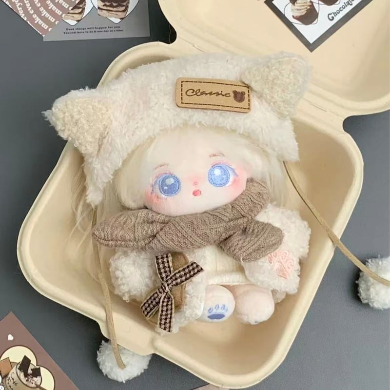 ぬい服】猫耳ヘッドドレス&マフラー&トップス&アウターセット 10cm