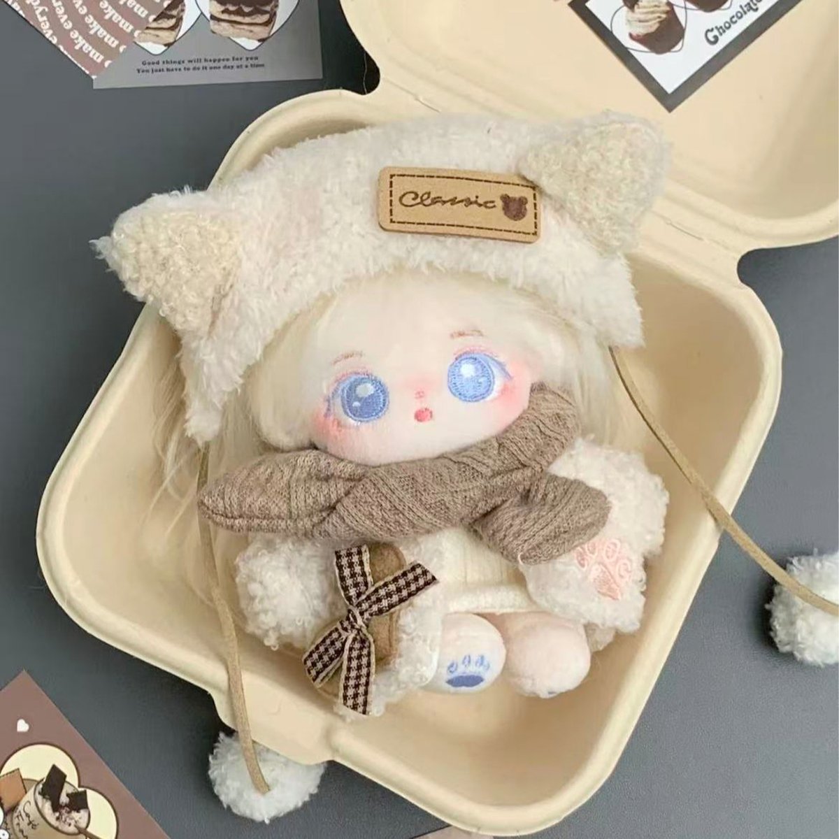 ぬい服】猫耳ヘッドドレス&マフラー&トップス&アウターセット 10cm