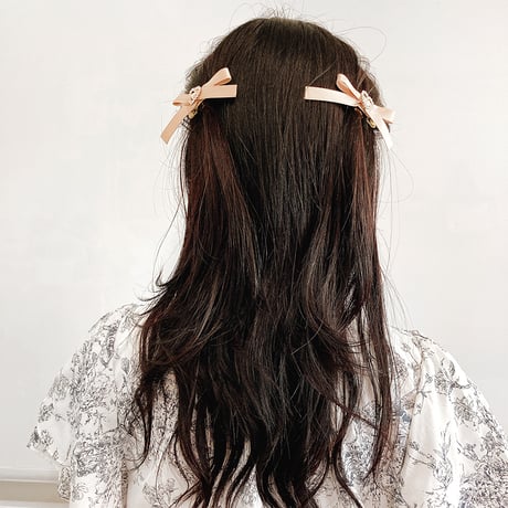 ハートビジュー付きミニリボンクリップ2個セット【推し活グッズ・ヘアメ・参戦ヘア・地雷系・量産型】
