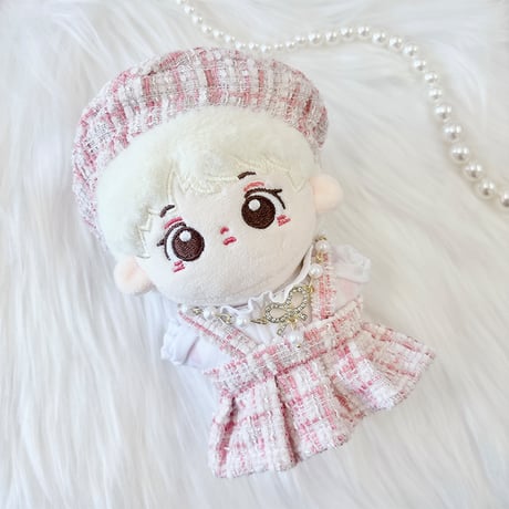 【ぬい服】 ツイードぬい服【10~15cm用】 ワンピース・シャツ・ベレー帽・ネックレス 4点セット【推し活グッズ】