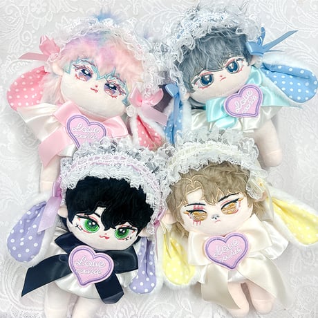 ぬい服 うさみみ ヘッドドレス サテンレース ピンク グリーン ブルー ぬい服 うさみみ ヘッドドレス サテンレース ピンク グリーン