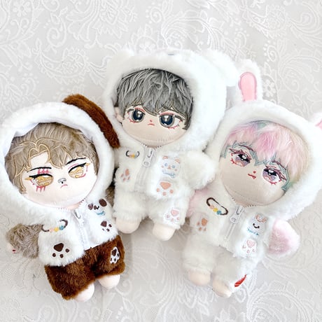 【ぬい服】【20cm 用】ぬいぐるみ用ふわふわ着ぐるみ 【パーカー & パンツセット】くま・うさぎ・犬【推し活グッズ】