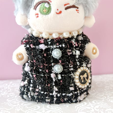 ぬい服　ツイードぬい服【ワンピース・リボン2点セット】10~15cm用【推し活グッズ】