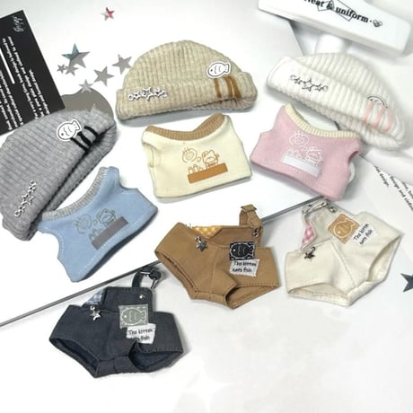 【ぬい服】ニット帽&シャツ&オーバーオールセット　10cm用【推し活グッズ】