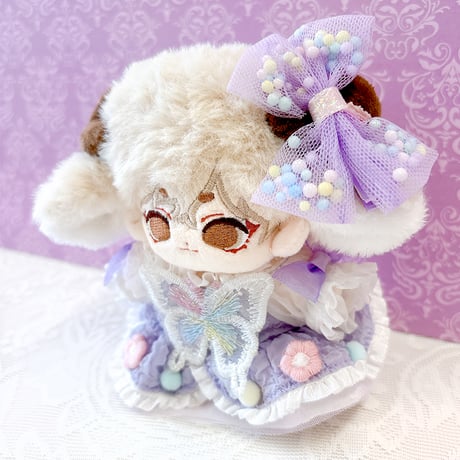 【ぬい服】蝶付きワンピース&リボンクリップセット【10~15cm用】【推し活グッズ】