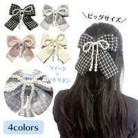 ツイード パールリボン バレッタ【推し活グッズ・ヘアメ・参戦ヘア・地雷系・量産型】