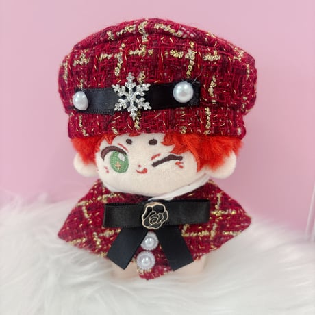ぬい服　ツイード  ベレー帽&ケープ 10cm用【推し活グッズ】