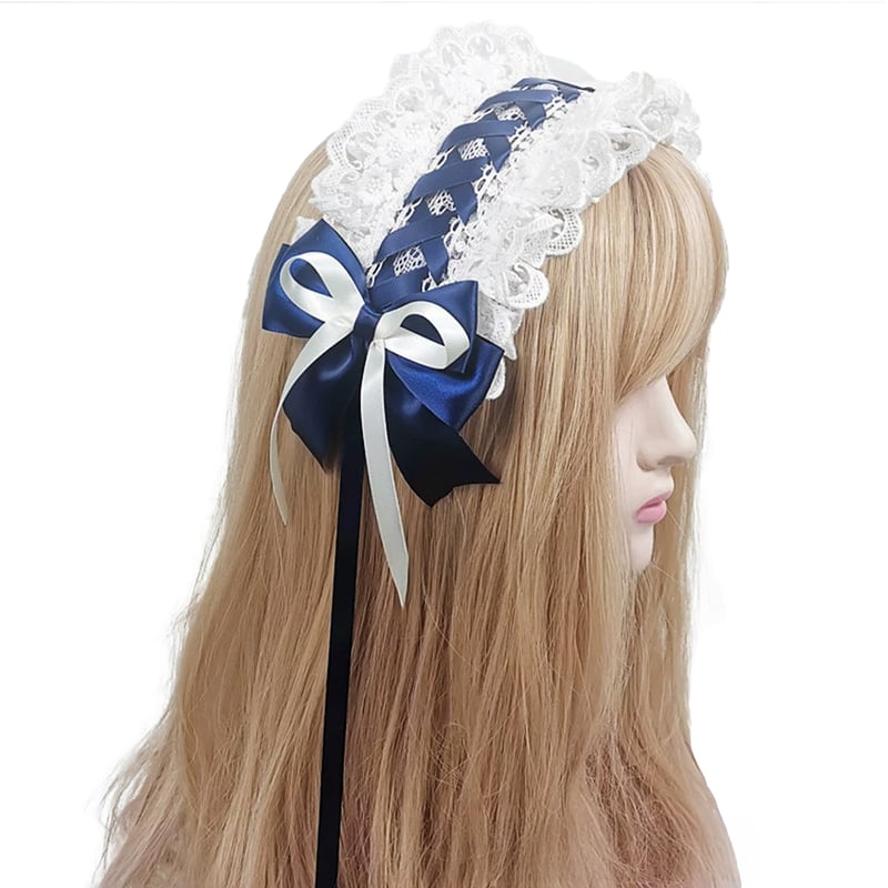 クリップ付き レースアップヘッドドレス 31cm｜ロリータ・メイド風