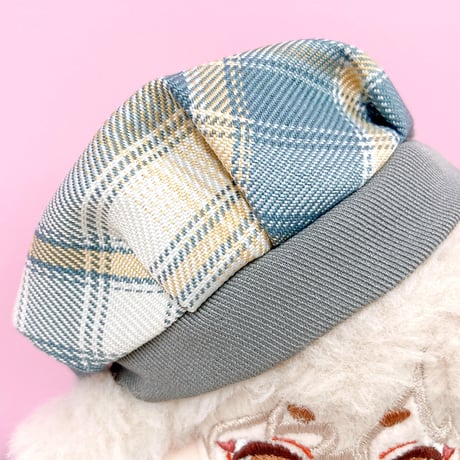【ぬい服】チェック柄ベレー帽&シャツ&パンツ&ネクタイセット　10cm用
