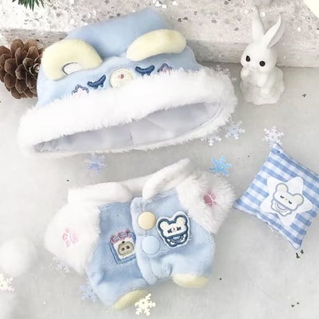 【ぬい服】ぬいぐるみ用もこもこくま耳パジャマ(10cm用)【推し活グッズ】
