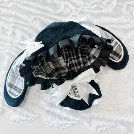 ぬい服　ぬいぐるみ用チェック柄うさ耳着ぐるみ【10~15cm用】【推し活グッズ】