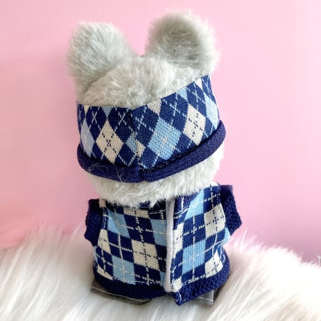 【ぬい服】アーガイル柄セット(ヘッドバンド&ベスト&パンツ)　10cmぬいぐるみ用